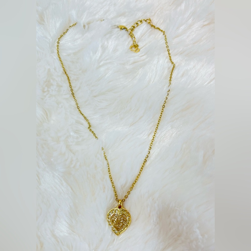 Christian Dior Authentic gold-toned necklace heart crystals  "CD" logo